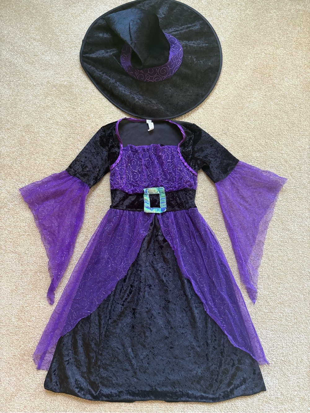 COSTUMES USA Purple Black Witch Costume Halloween Dress with Hat Girls Size 6-7